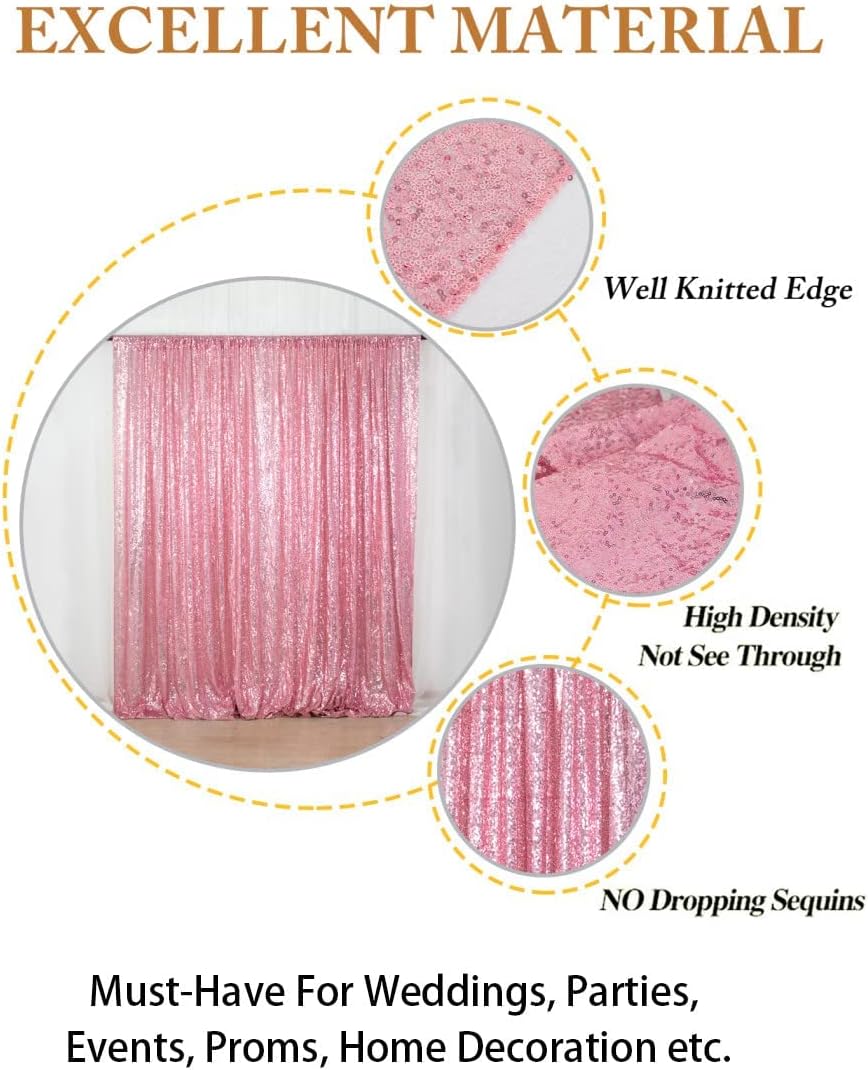 ShiDianYi 8FTx10FT Rose Pink Sequin Photography Backdrop | Shiny Wedding Baby Shower Birthday Party Decor | Sequined Wall Curtain