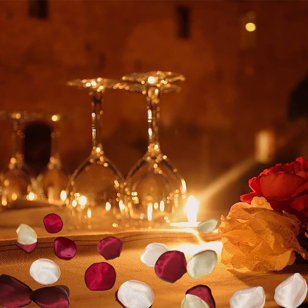 Silk Rose Petals 200PCS Flower Girl Petals Flower Petals for Wedding Cake Table Centerpieces Romantic Night Scatter Petals (Burgundy Gold Pink)