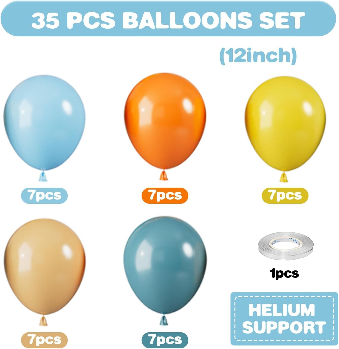 Blue Yellow and Orange Balloons, 12 Inch Retro Sea Blue Yellow Orange Balloons, Latex Helium Balloon for Boys Birthday Baby Shower Boho Son Theme Decorations