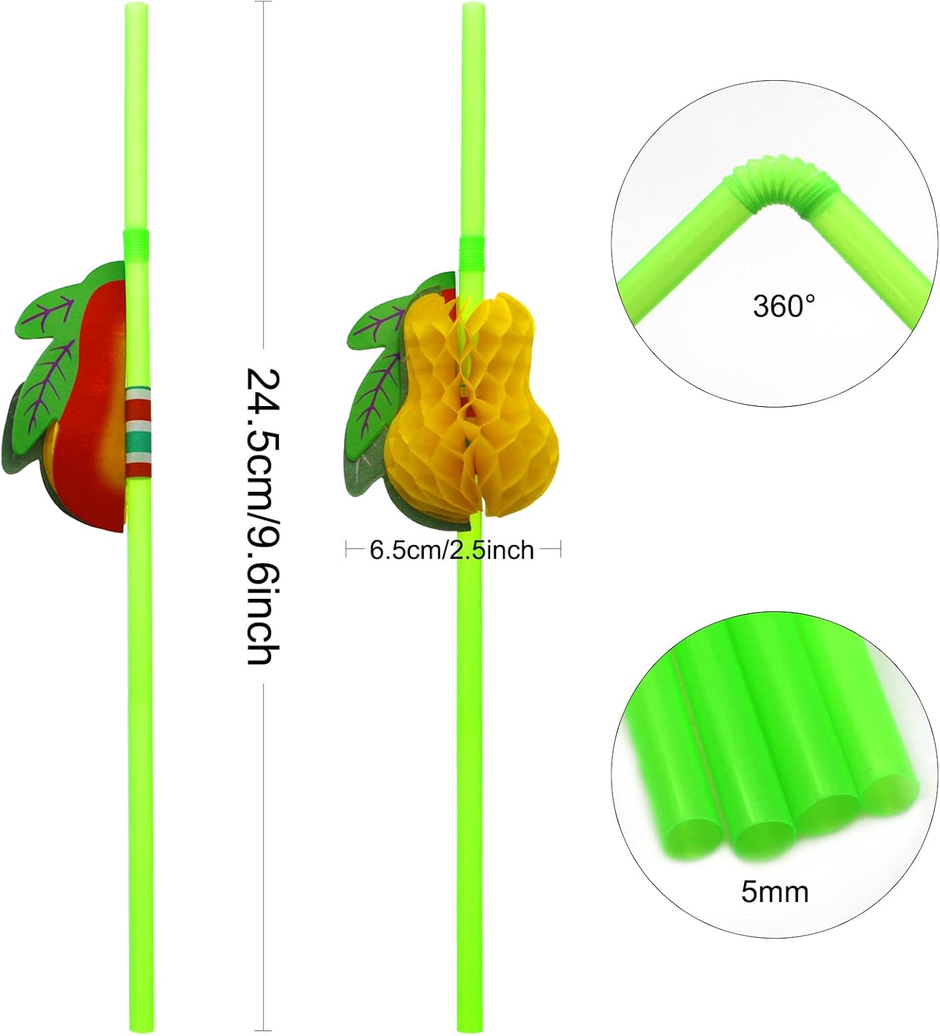 BLUE TOP Tropical Fruit Straws 9.65 Inch 100 PCS Colorful Fruit design Drinking Straws for Cocktail,Milkshake,Juice, Decoration & Add Atmosphere for Party,Bar