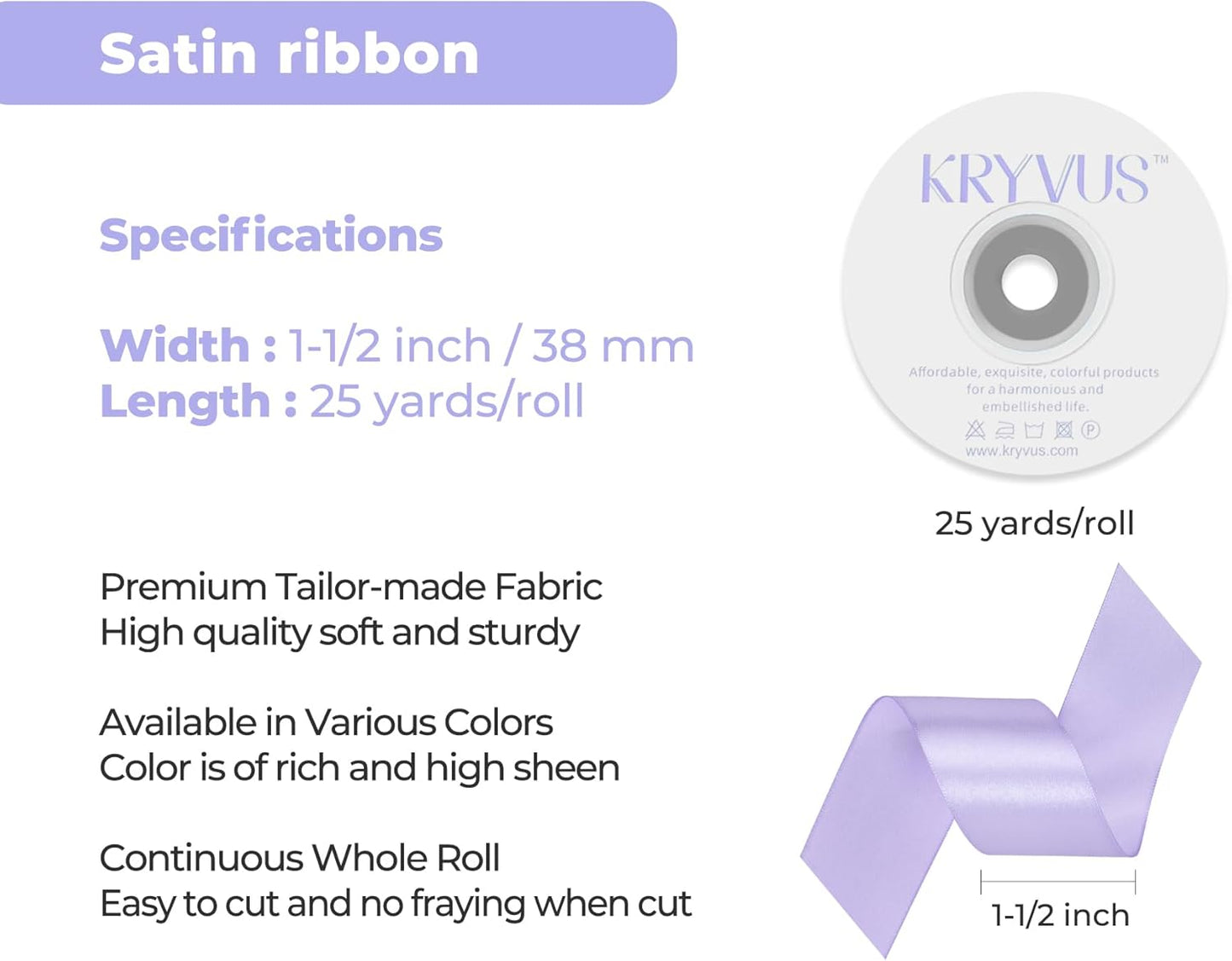 Lavender Satin Ribbon 1-1/2 inch X Continuous 25 Yards, Single Face Polyester Ribbon Perfect for Gift Wrapping, Flower Bouquet, Wedding Decor, Crafts, Bow Making, Sewing and More