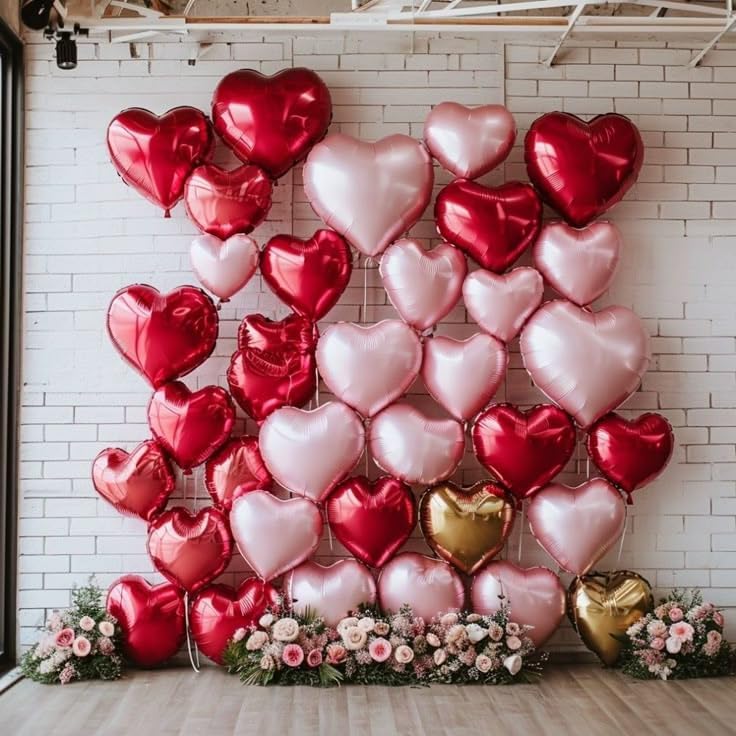 Pink Red Heart Balloons, 18 Inch Light Heart Foil Shape Balloon, 12PCS Pearl Red Pink Helium Foil Love Balloon for Birthday Bridal Shower Engagement Wedding Valentine Party Decorations