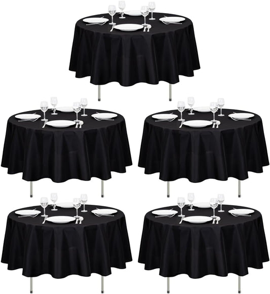 LTC LINENS 5 Pack 90 Inch Round Tablecloth Black - Wrinkle Resistant Round Table Cloth - Washable Polyester Fabric Table Cover for Party