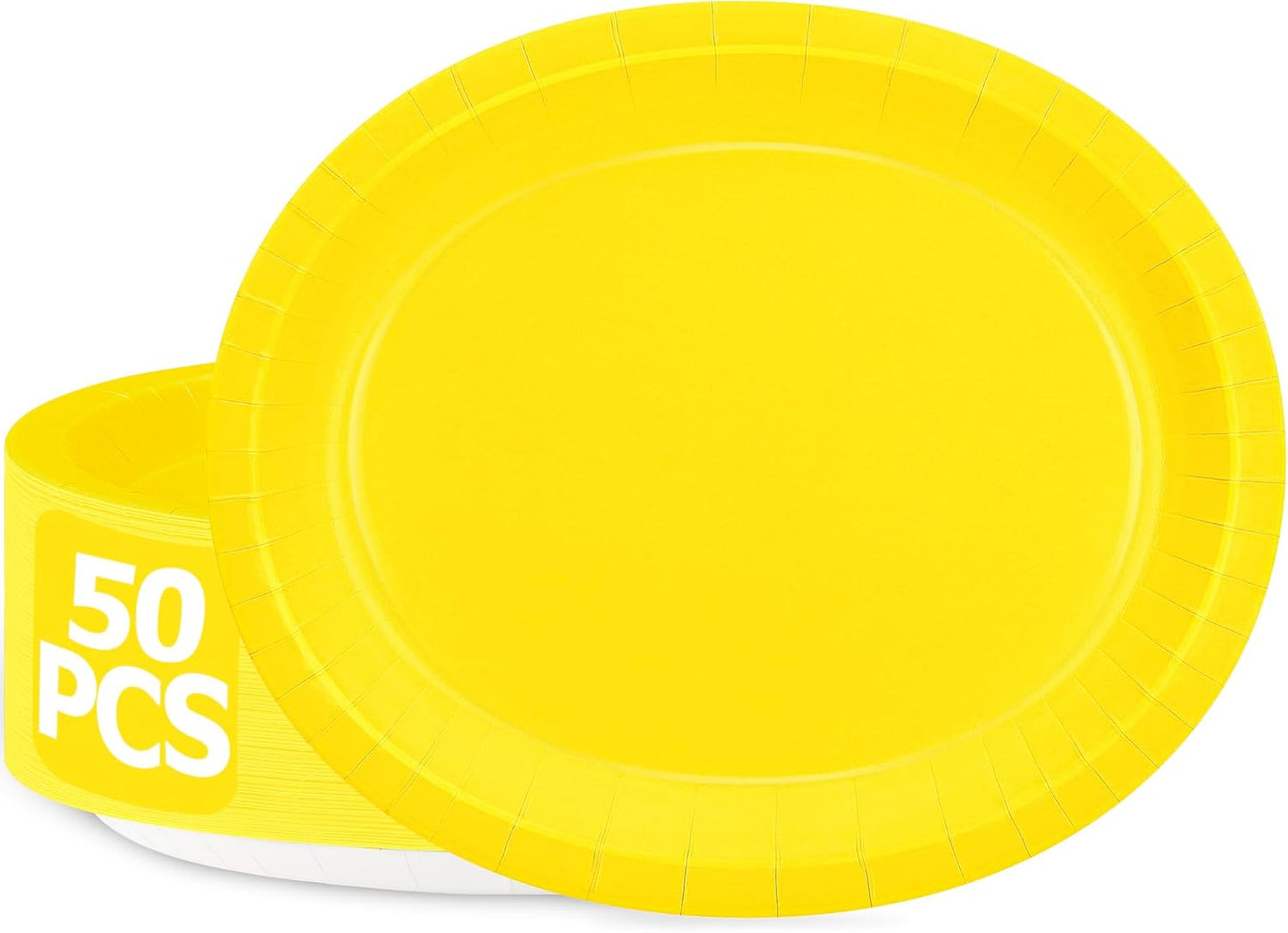 50 Pcs Party Decorations, 12.2'' X 10.2'' Oval Large Paper Plates, Yellow Disposable Paper Plates, Heavy Duty Paper Plates for Birthday Party Wedding Picnic Baby Shower Barbecue Holiday Daily Use