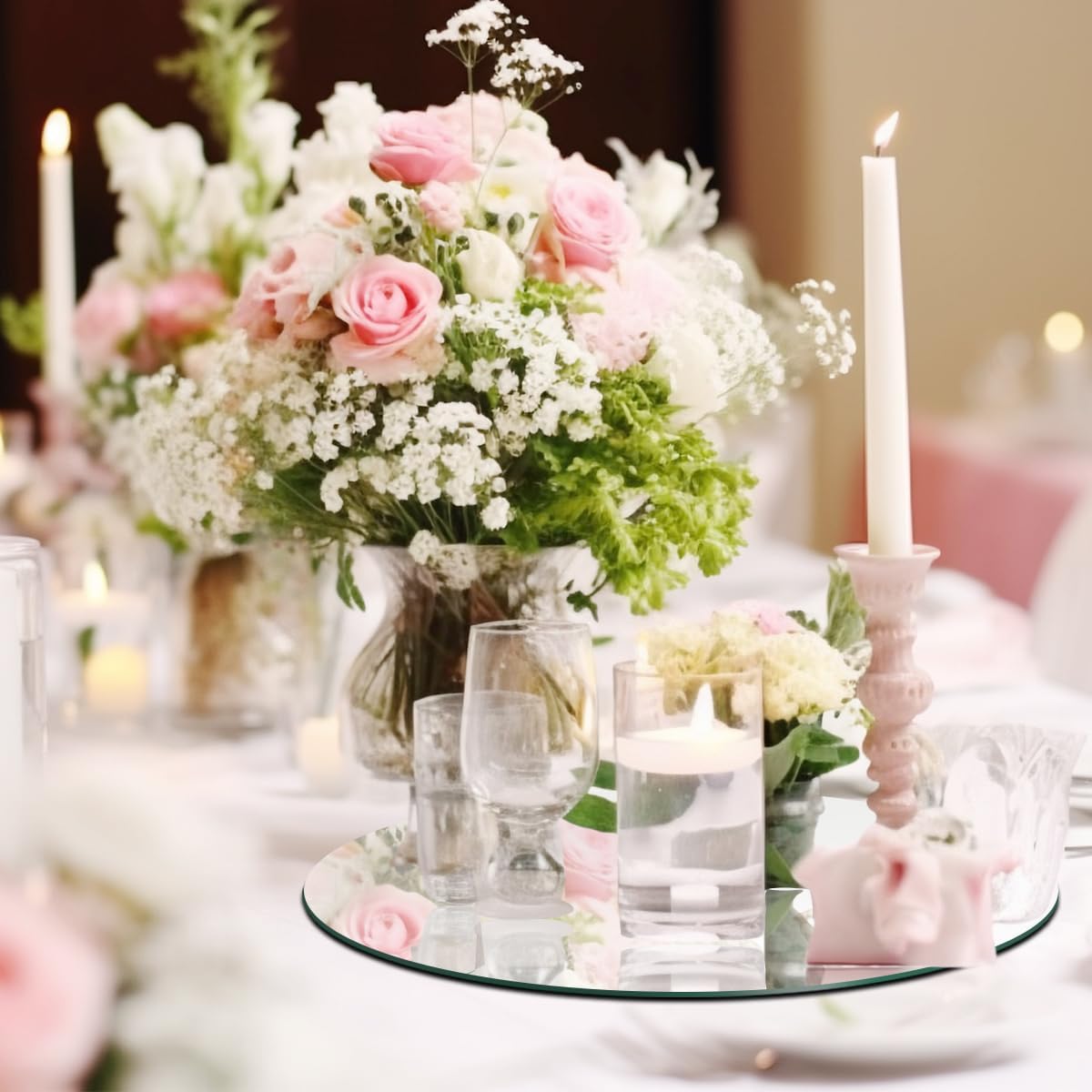 9 Pcs 8inch Round Mirror Tiles for Centerpieces, 2mm Acrylic Mirror Trays Flat Mirrors for Tables Mirror Centerpieces Candle Plates for Craft Wedding Christmas Table Party Centerpieces