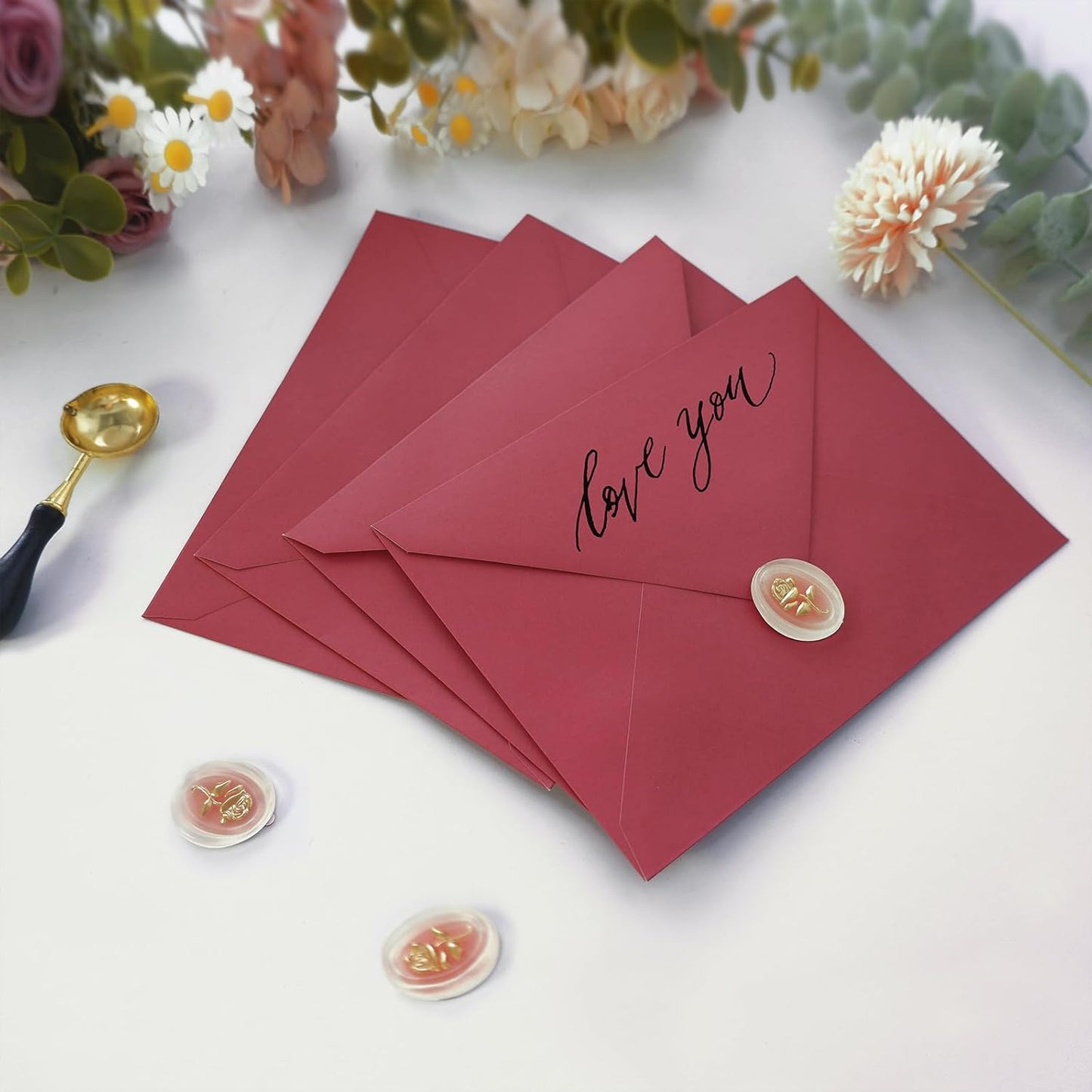 50 Pack 4x6 Envelopes Letter Size, Red A4 Envelopes Self Seal for Wedding Invitation, Envelope 4.3x6.3 for Greeting Cards, Photos, Baby Shower, Graduation, Thank You Cards, Announcements