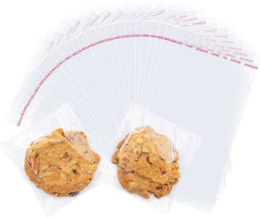 200 Pcs Clear Cellophane Bags 4 x 6 inches Cookie Bags, Self Sealing Cellophane Bags Resealable Cookie & Candy Bags for Party, Christmas, Family Baking Supplies