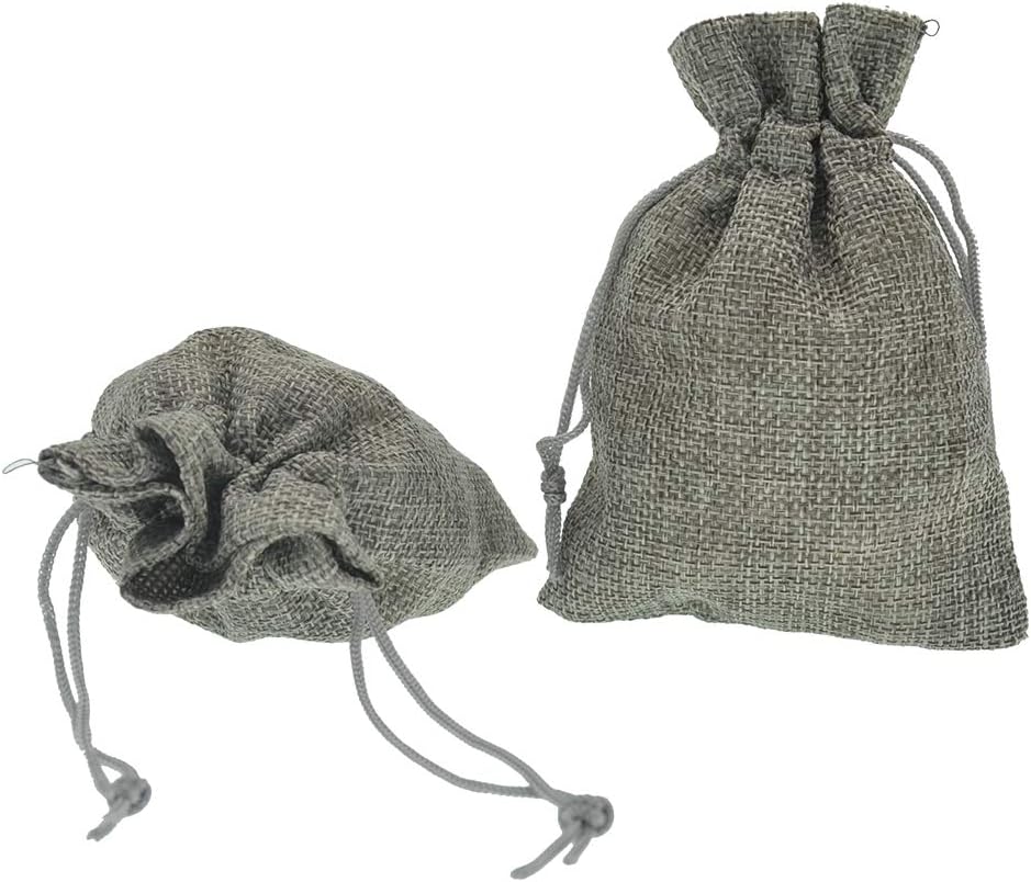 20pcs Burlap Bags with Drawstring, 2.7x3.5 Inch Jute Jewelry Gift Bags Bulk for Christmas Wedding Party Favors Treat Pouches (Gray)