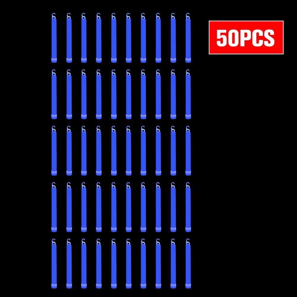 novelinks 50 Pcs 6'' Premium Glow Sticks Bulk - Ultra Bright Large Glow Necklaces Light up Glow in The Dark , Emergency Glow Sticks, Long-lasting Lighting Waterproof(Blue)