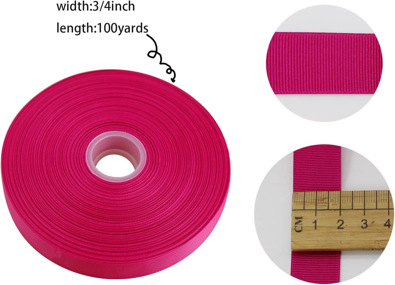 Rose Grosgrain Satin Polyester Ribbon 3/4 inch 100 Yards Wedding Gift Wrapping DIY Crafts Bow Hair Accessories 20mm Wide Fabric Ribbon