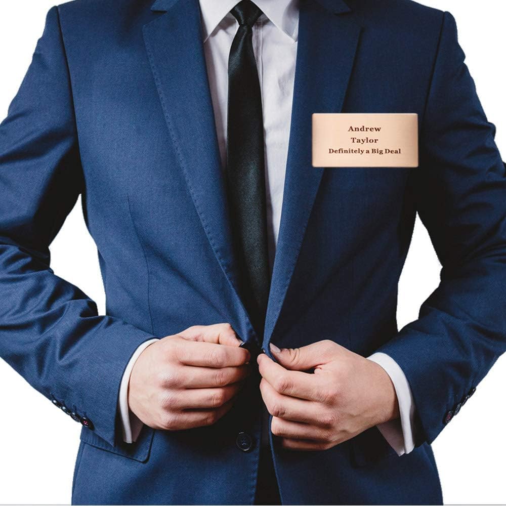 Custom Metal Engraved Name Tag Badge for Business Personalized Identification ID Tag with Pin or Magnetic Backing (1.5" x 3")