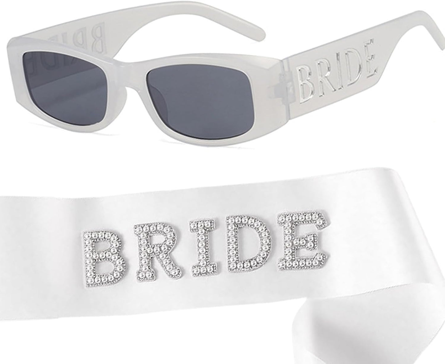 Pearl Bride Sash with Bride Sunglasses- Bachelorette Party Accessories, Bridal Shower Party Favors, Wedding Engagement Gifts