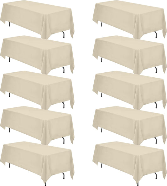 BRILLMAX 10 Pack Beige Tablecloths 70 x 120 Inch for 6ft or 8ft Rectangle Tables - Rectangular Bulk Linen Polyester Fabric Washable Cloth Cover for Wedding Reception Banquet Birthday Party