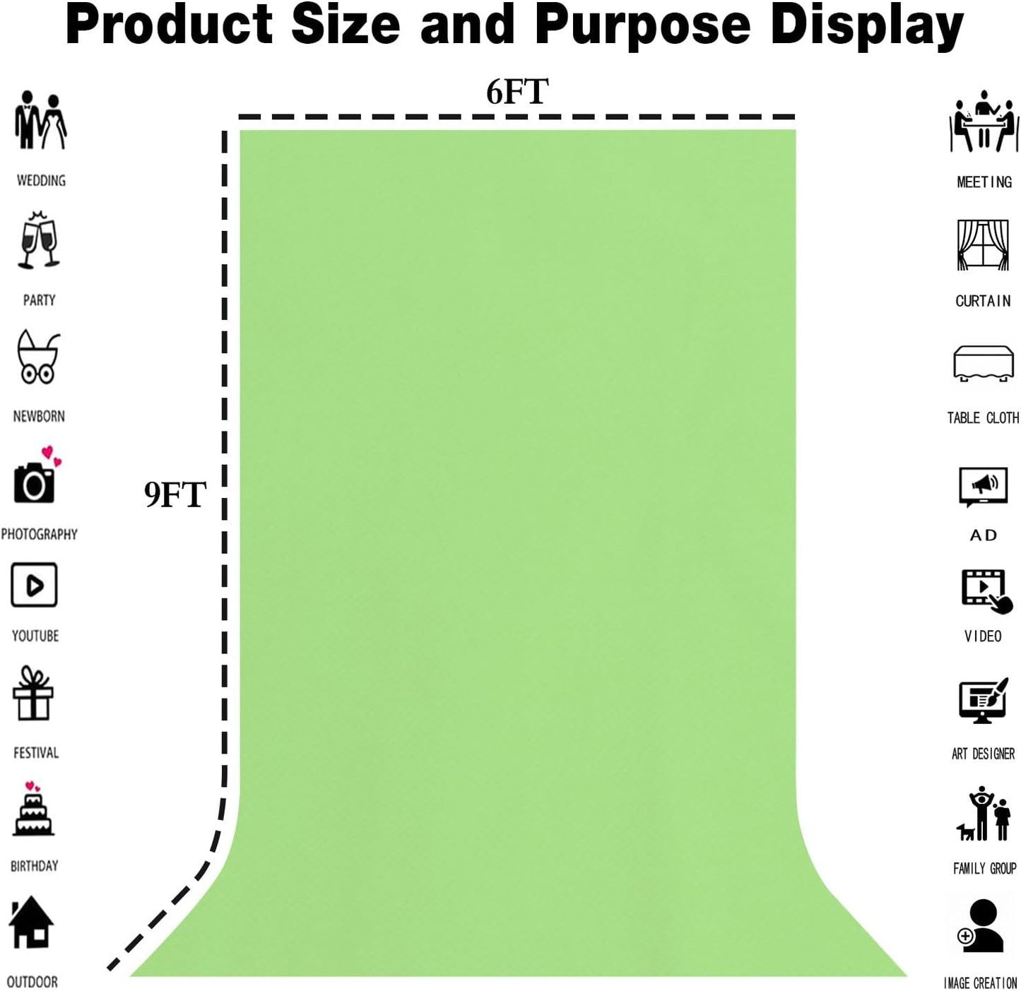 Light Green Backdrop for Photography 6x9ft Zoom Screen Meeting, Game Live Studio Shooting Props High Density Fabric