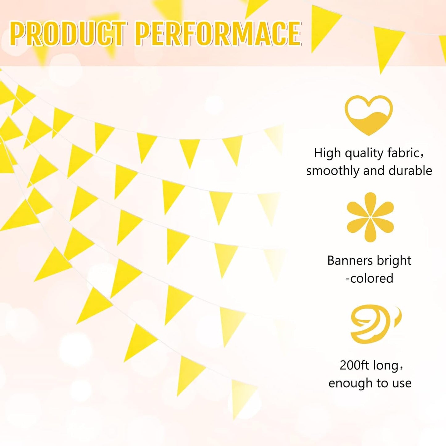 Tatuo 200 Feet Solid Pennant Banners Flags String Triangle Hanging DIY Bunting Flags Party Decorations for Grand Opening Party Banners for Kids Birthday, Shops (Yellow)