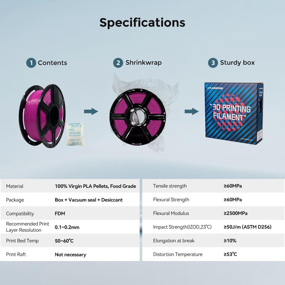 FLASHFORGE 3D Printer Filament, PLA PRO Filament 1.75mm, 1KG Spool (2.2lbs), Dimensional Accuracy +/- 0.02mm for FDM 3D Printers, Better Tenacity & No Knotting (Rose)