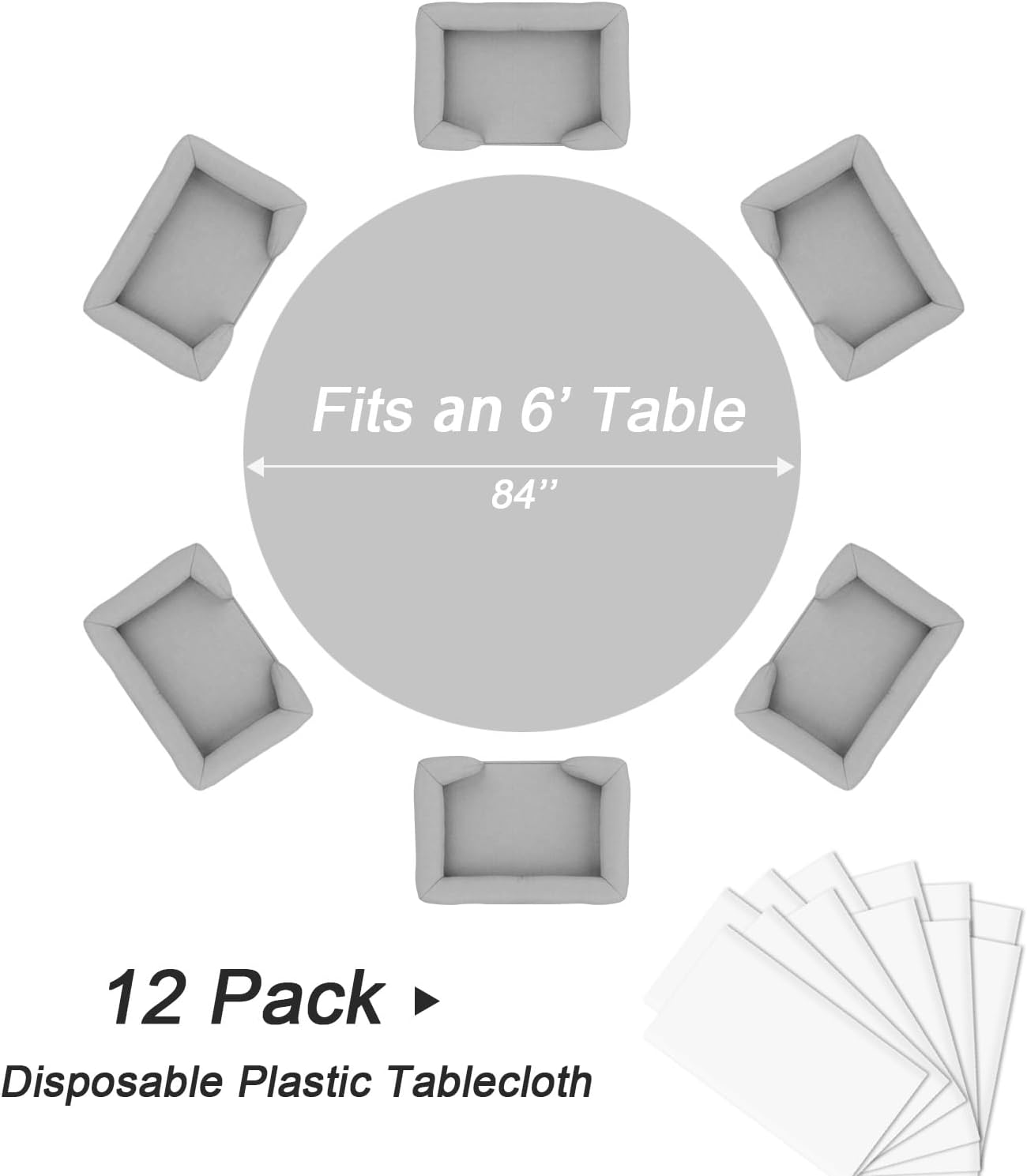 QIKSION White Round Tablecloth 12 Pack, 84 Inch Plastic Table Cover Disposable for Parties