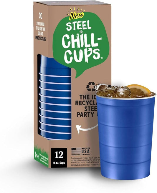 16 oz. Party Cups, Perfect for Cold Drinks, Sturdy & Durable, Disposable and 100% Recyclable, Made in USA, Blue, 12 Count
