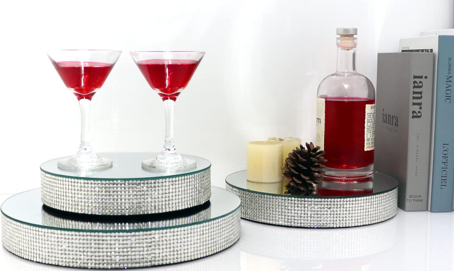 GIMORRTO Diamond Display Riser Stands 3 Set, Glam Accent Table Display Platform for Decorative Pieces, Mirrored Showpeice 3 Pack, Centerpiece Displayer (Round 3PC)