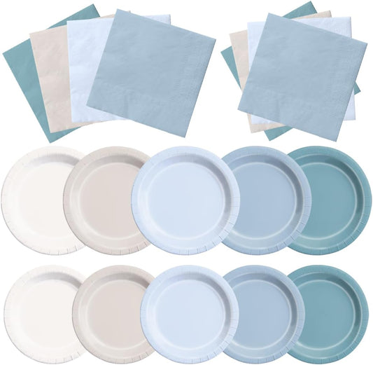 CMUSKO Blue Birthday Decorations - 60pcs Dusty Blue Gradient Plates & Napkins Kit for Dusty Theme Baby Shower,Wedding, Bridal Shower