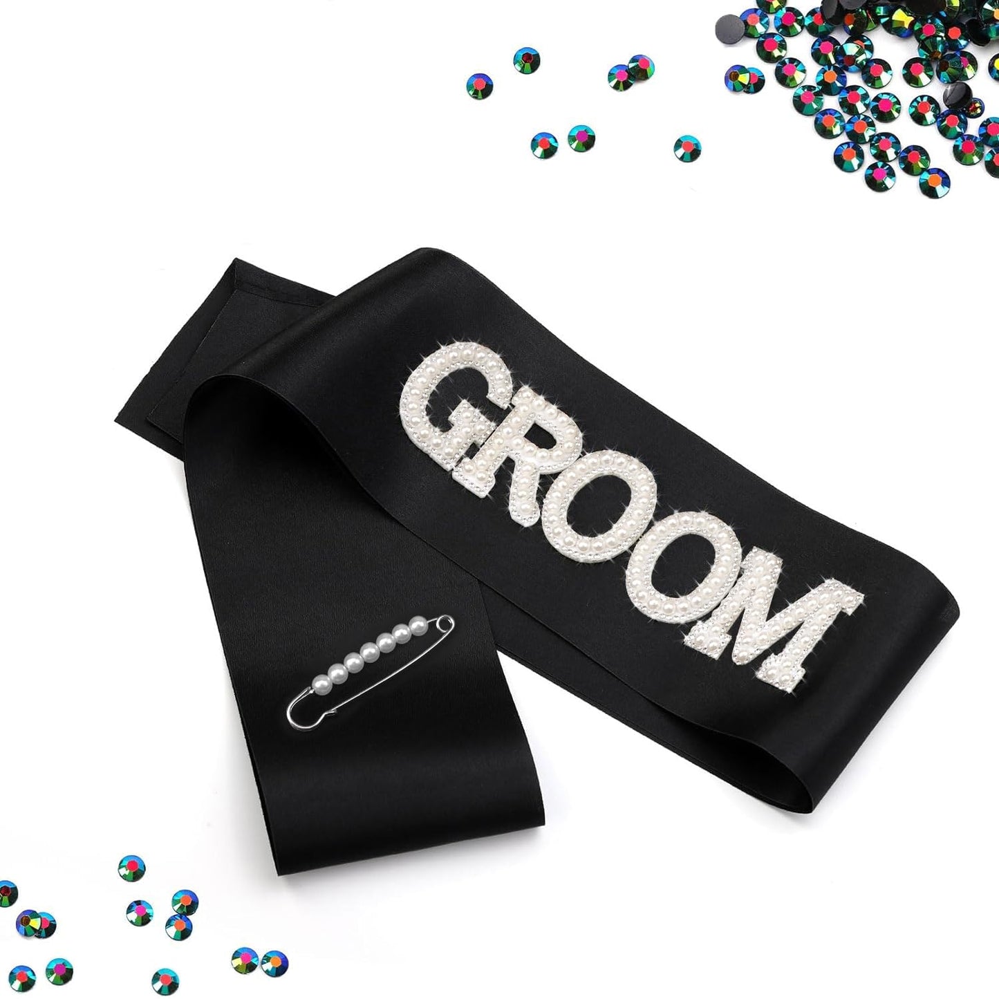 Yxiang Groom Sash,Bachelorette Party Sash,Groomie Sash Bridal Shower Gift Wedding Party Decorations Pearls Rhinestones Sashes Bridal Shower Gift