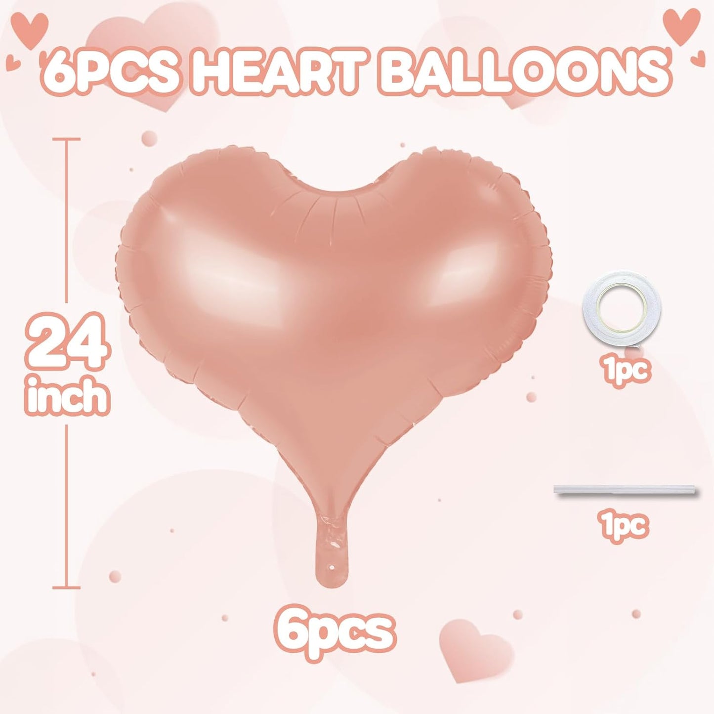 24 Inch Rose Gold Heart Balloons, Love Heart Balloons, Rose Gold Helium Balloon for Valentines Day Bridal Shower Anniversary Wedding Birthday Party Decorations