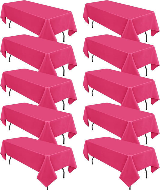10 Pack Hot Pink Tablecloths for 6 Foot Rectangle Tables 60 x 102 Inch - 6ft Rectangular Bulk Polyester Fabric Table Clothes for Wedding Buffet Party Banquet Reception Restaurant and Camping