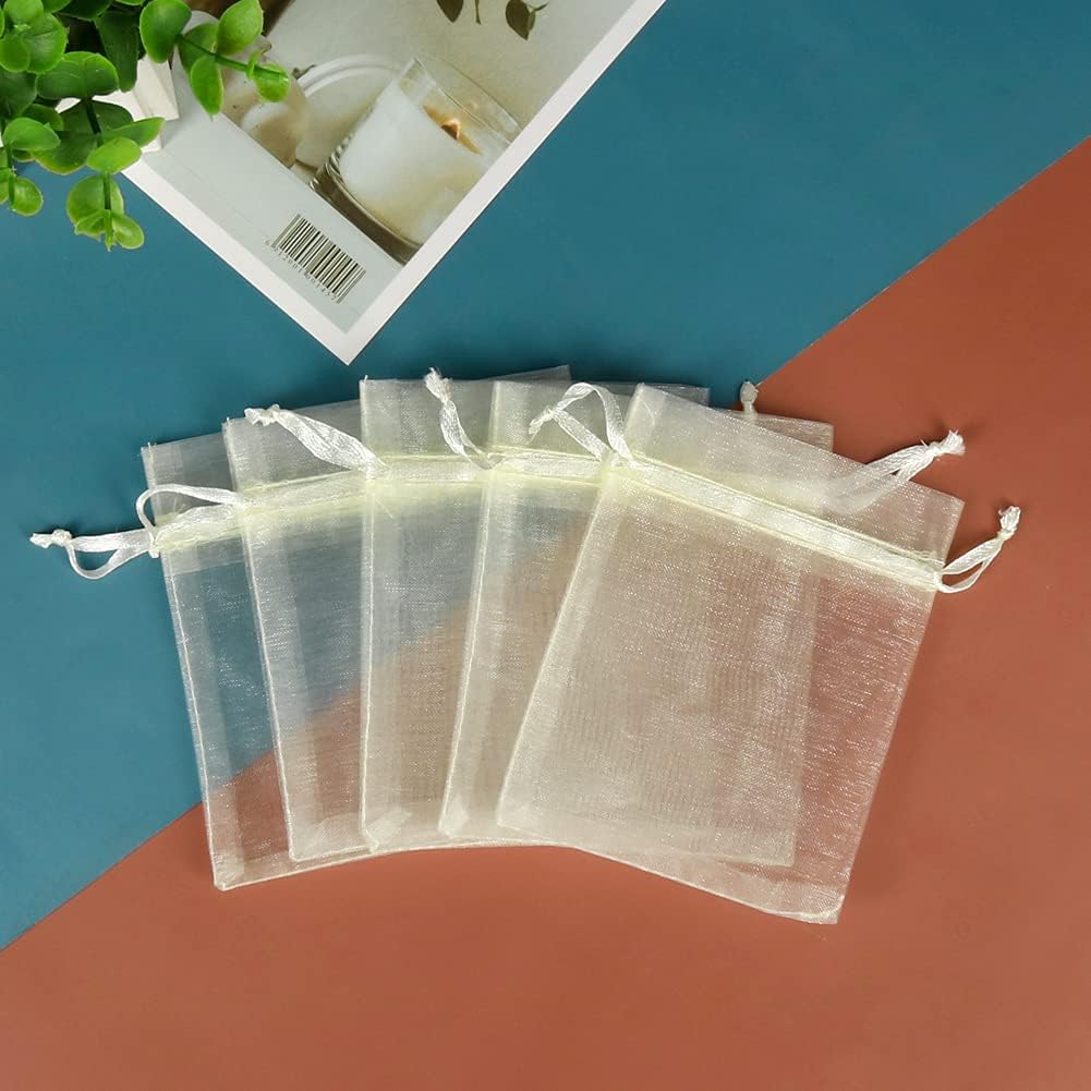 YQL Organza Bags 3x4,100PCS Ivory Drawstring Small Mesh Organza Bags for Jewelry Pouches Wedding Party Valentine Gift Candy