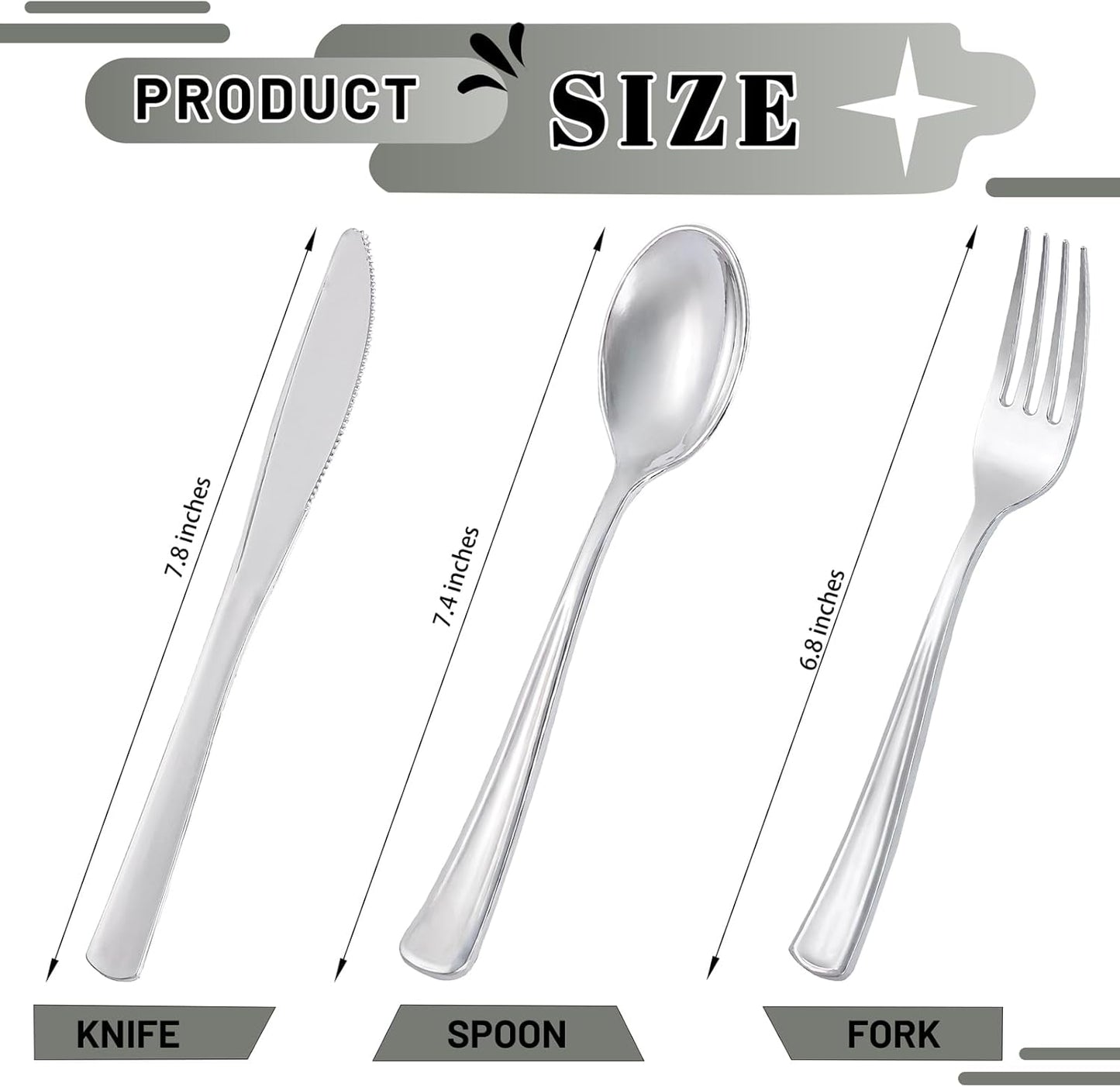 300Pieces Silver Plastic Silverware - Heavy Duty Disposable Utensils - Silver Plastic Cutlery Set Includes 100 Forks, 100 Spoons, 100 Knives for Dinner Parties Weddings