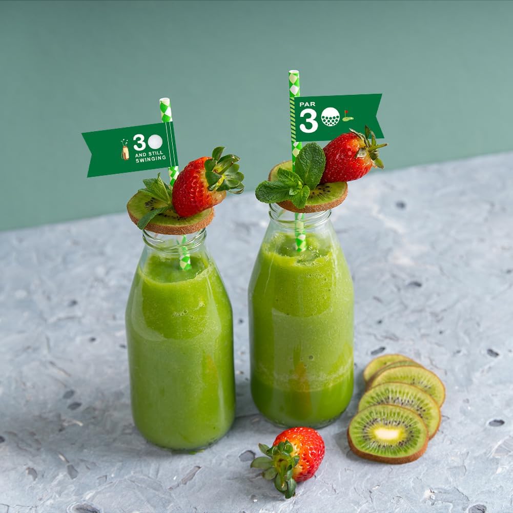 Golf Themed Birthday Party Straw Decor, 20 PCS Par 30 And Still Swinging Birthday Disposable Paper Cocktail Drinking Straw With Flag Tag for Par 30 Golf 30th Birthday Party Decorations (Par 30)