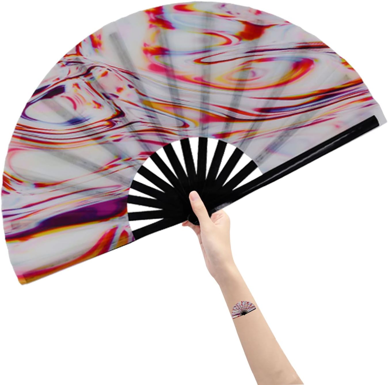 Amajiji Large Folding Hand Rave Fan Popping Fan for Line Dancing Clacking Fans for Boots On The Ground Dance,Party,Decoration,Festival (Holographic)
