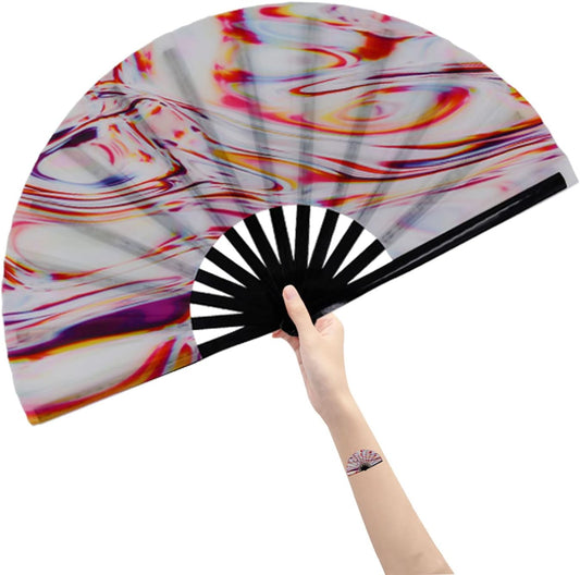 Amajiji Large Folding Hand Rave Fan Popping Fan for Line Dancing Clacking Fans for Boots On The Ground Dance,Party,Decoration,Festival (Holographic)