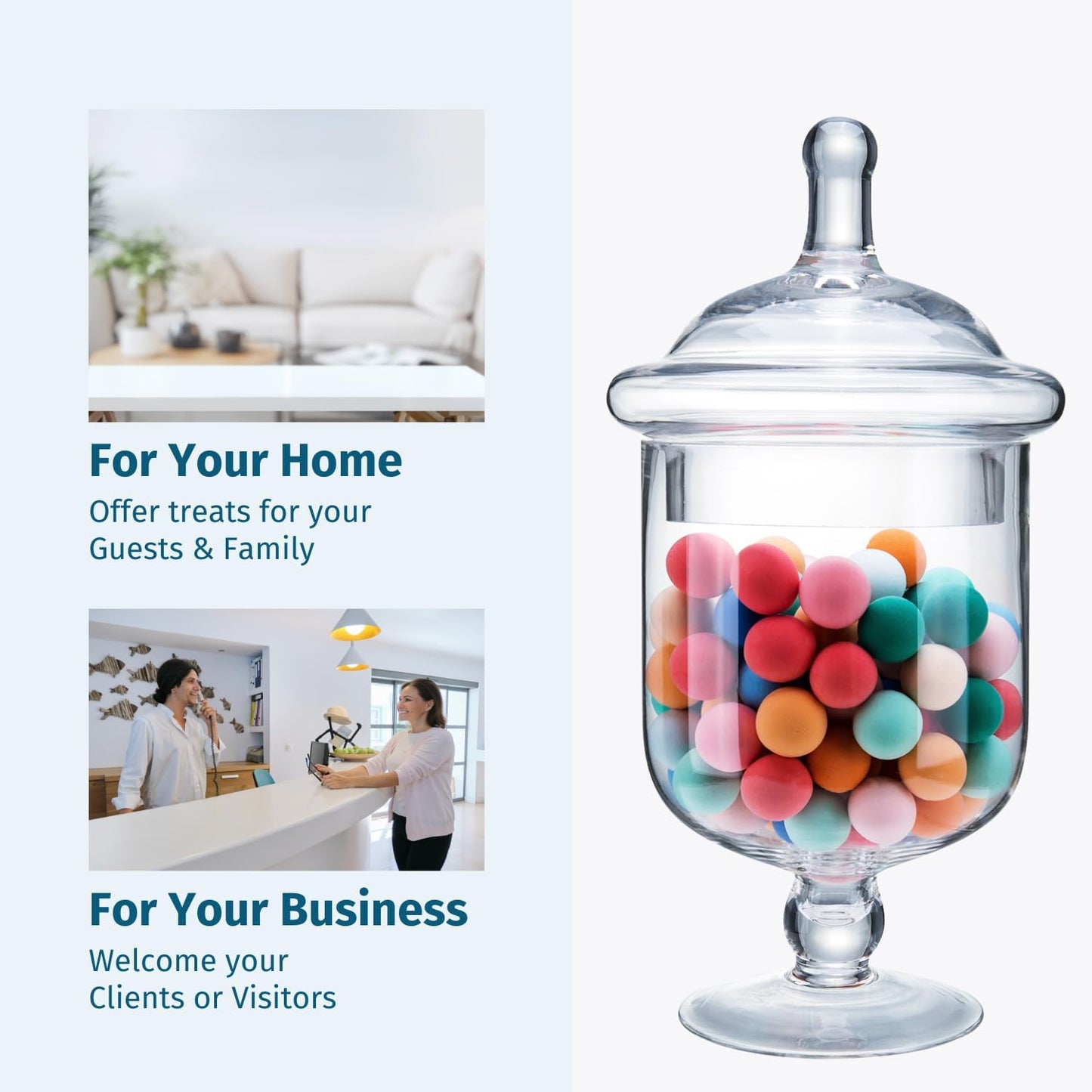 Clear Glass Apothecary Jars, Small Candy Buffet Display Elegant Storage Jar, Decorative Wedding Candy Organizer Canisters (Height: 9" Body: 5"; 22 FL.OZ)