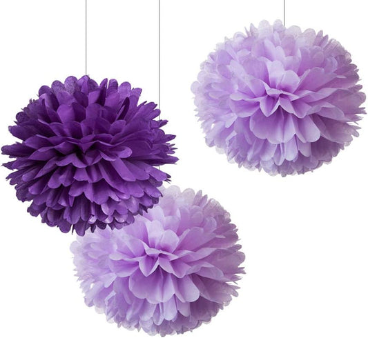 WEVEN 12" Purple Lilac Tissue Pom Poms Kit DIY Hanging Paper Flowers for Party Decoration, Pack of 12