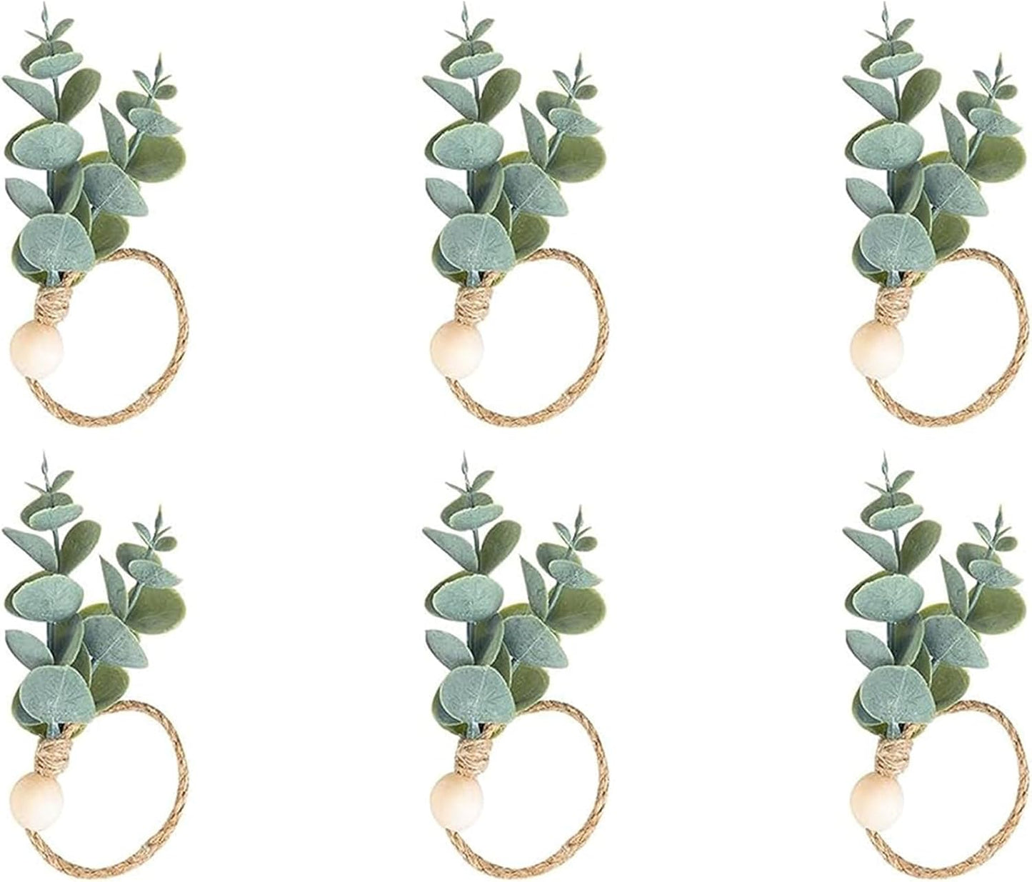 Defined Deco Napkin Rings Set of 6, Boho Green Leaf Napkin Rings for Spring Summer, Thanksgiving Christmas,