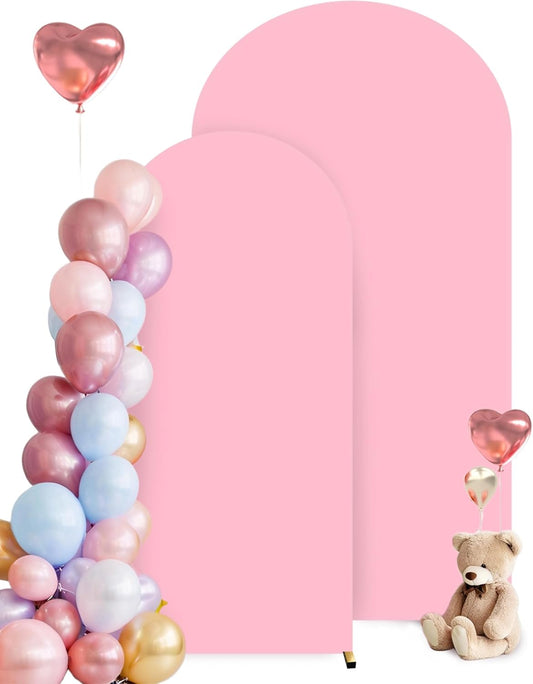 HEMMOTOP Pink Arch Backdrop Cover 7.2 ft, 6ft, Wedding Arch Covers Stretchy Backdrop 2 Set, 2-Sided Arched Stand Background for Birthday Party, Baby Shower, Pink