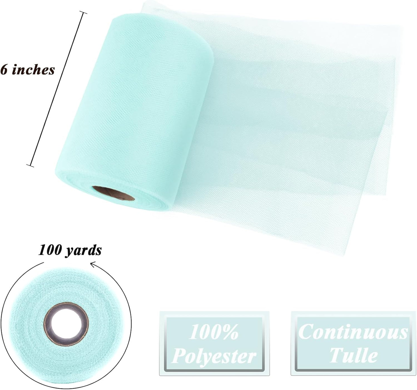 Aqua Blue Tulle Fabric Roll 6”by 100 Yards (300 ft) Soft Tulle Spool for DIY Crafting Favor Supplies, Tutus, Wedding, Party Decorations, Gift Wrapping
