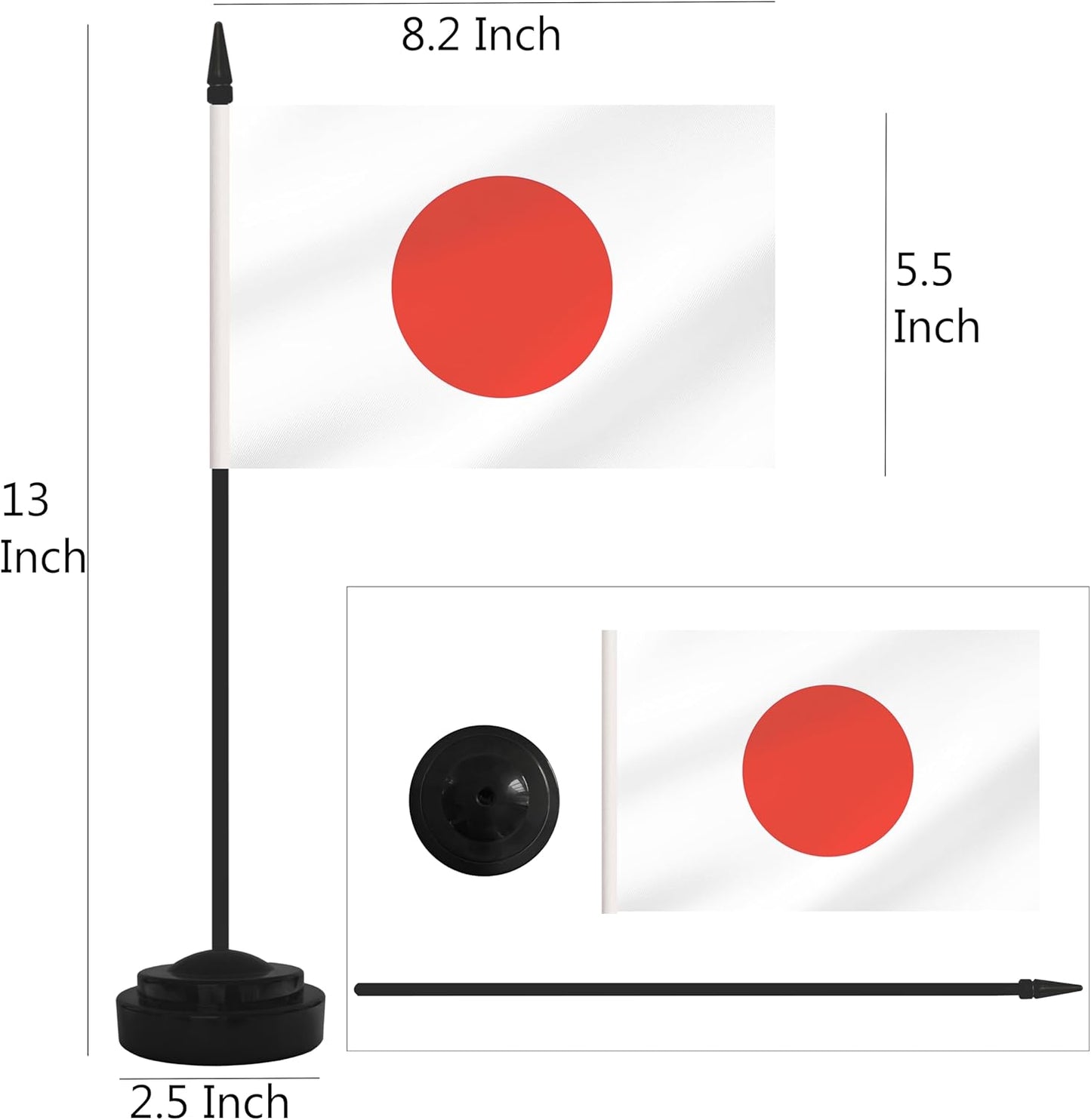 2 Pack Japan Desk Flag Set, Japanese Desktop Small Miniature Table Office Flag with 12" Black Pole and Black Base, Offices, Classroom, Home, Festival Decoration (Japan)