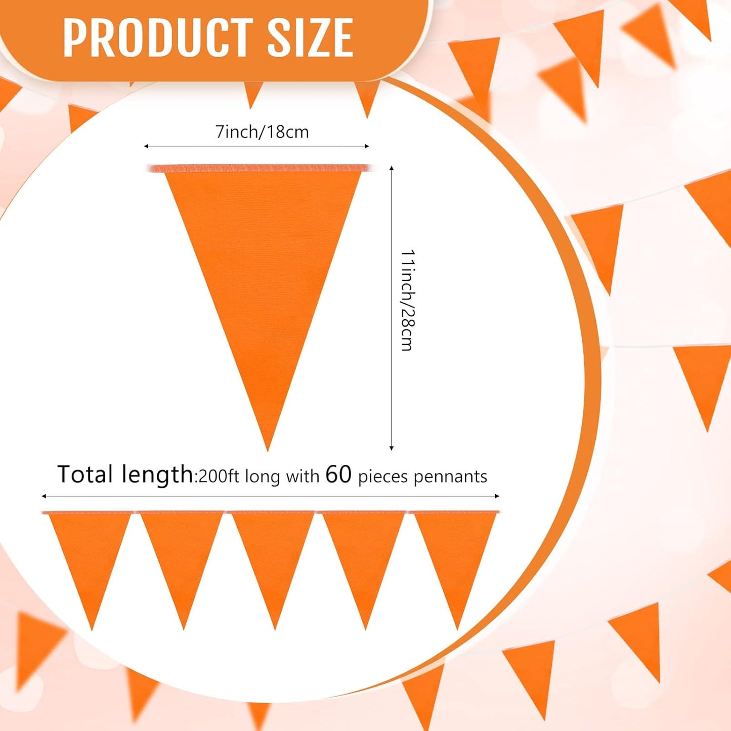 Tatuo 200 Feet Solid Pennant Banners Flags String Triangle Hanging DIY Bunting Flags Party Decorations for Grand Opening Party Banners for Kids Birthday, Shops (Orange)