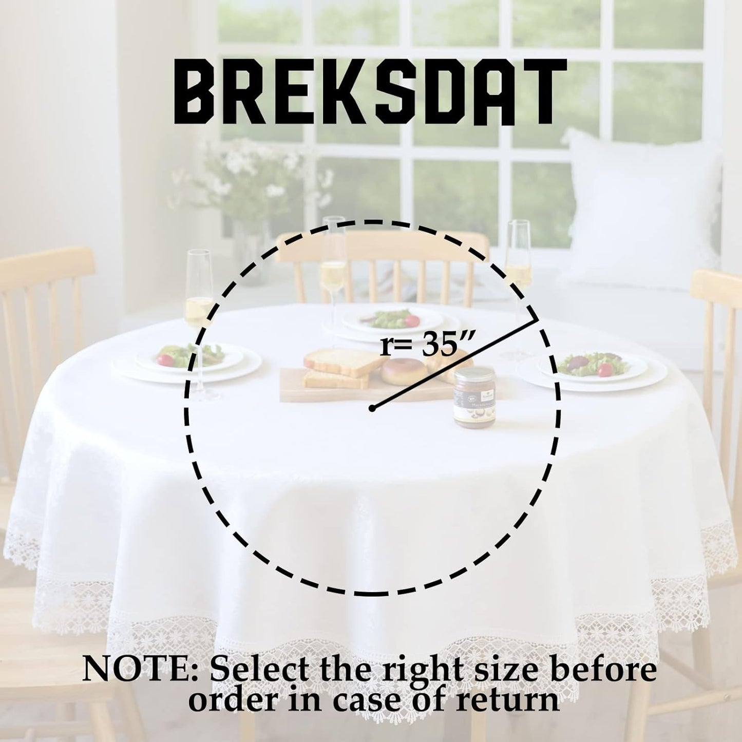 White lace Premium Round Farmhouse Tablecloth Waterproof OilProof SpillProof AntiShrink Soft Wrinkle Resistant Decorative Fabric Table Cover Kitchen Dinning Party Wedding Banquet