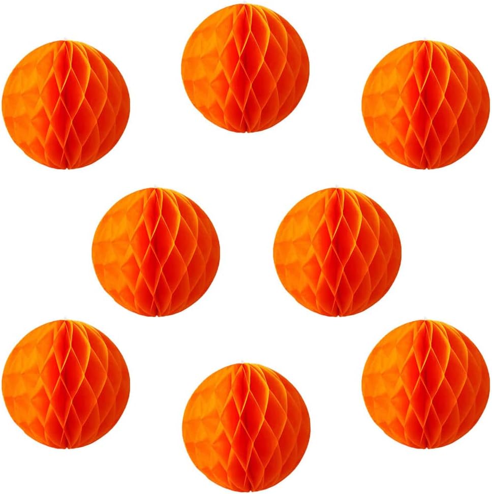 8pcs 10inch Paper Honeycomb Balls Decorative Tissue Honeycomb Balls Paper Pom Poms Flower Balls Art Hanging Balls for Birthday Wedding Nursery Baby Shower Home Decor (10inch, Orange)