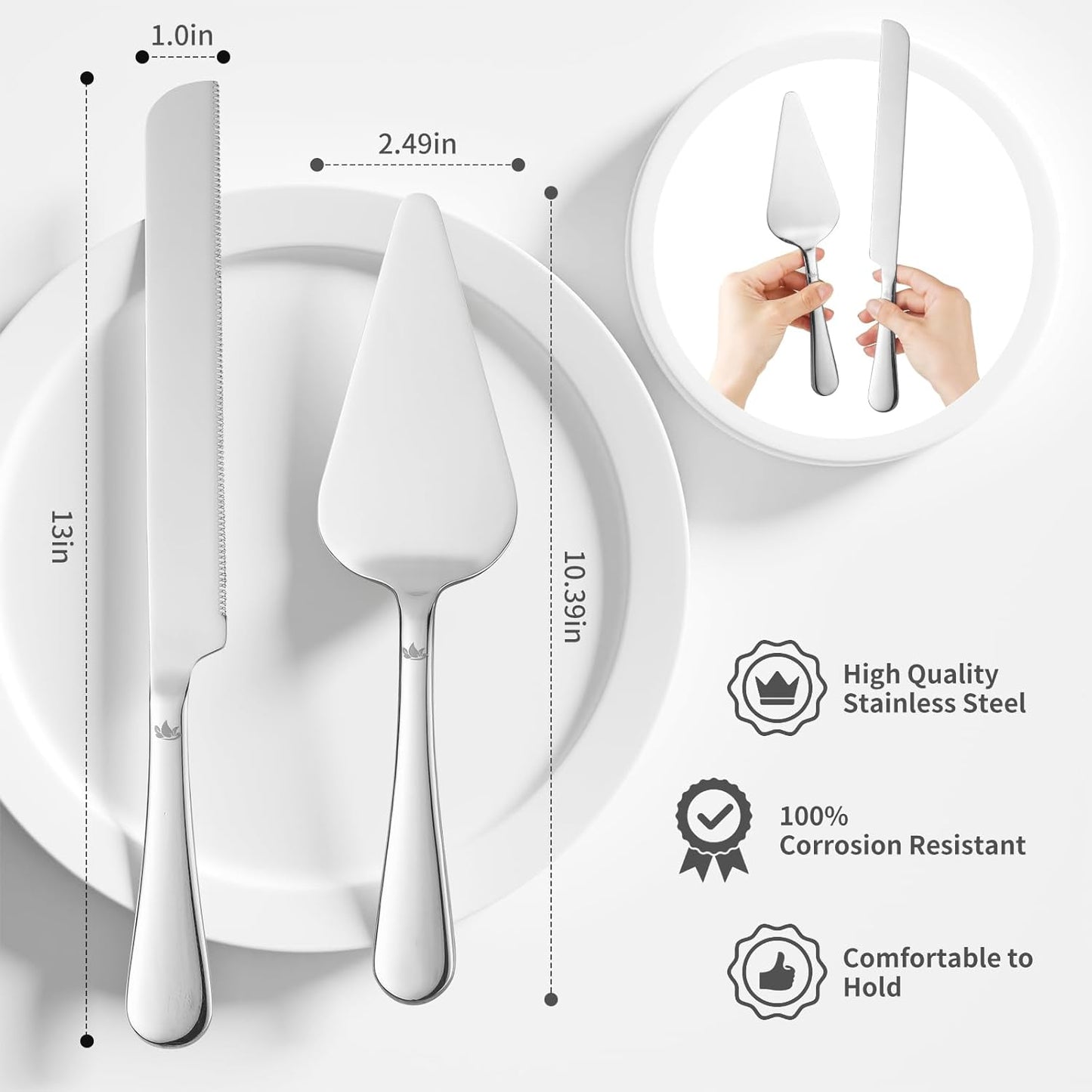 Cake Cutting Set for Wedding - Extended Cake Knife And Server Set Thickened Stainless Steel Cake Cutter and Pie Spatula Great for Birthday Anniversary Christmas Gift Silver 2 Pcs