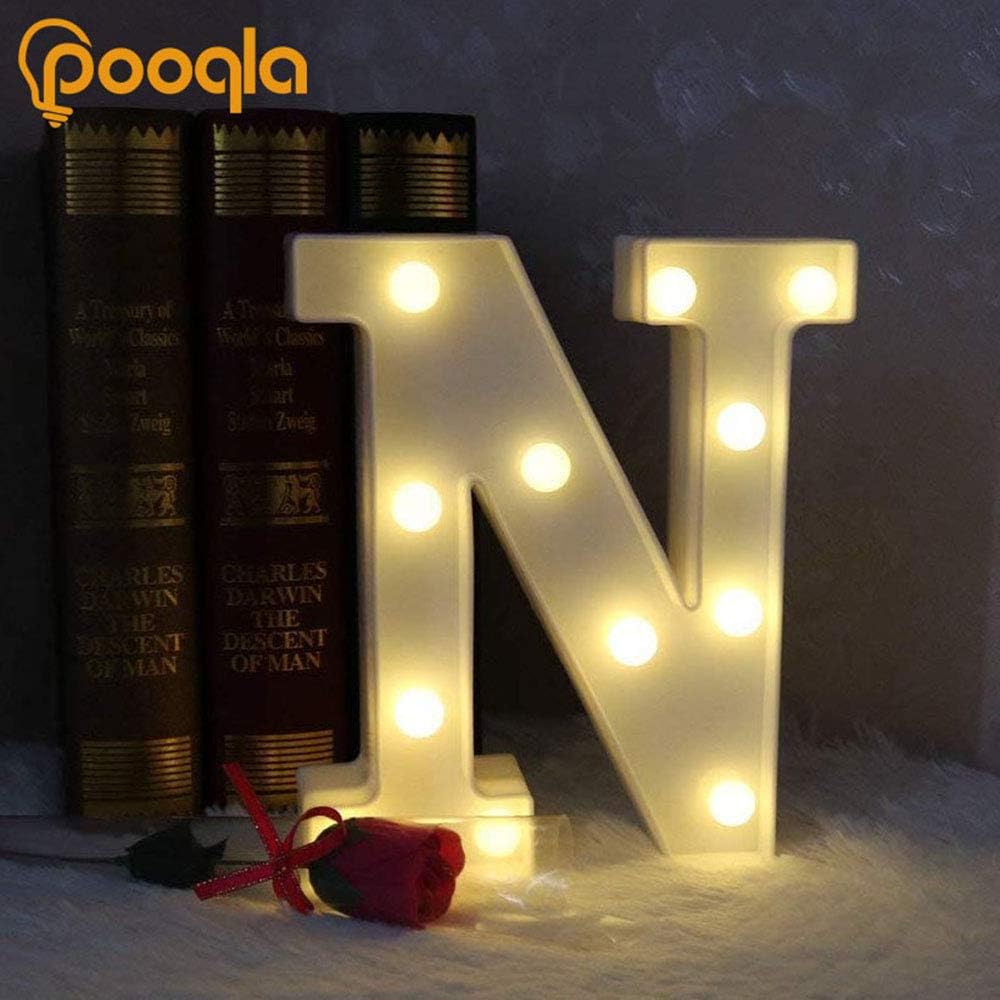 Pooqla LED Marquee Letter Lights Sign, Light Up Alphabet Letter for Home Party Wedding Decoration N