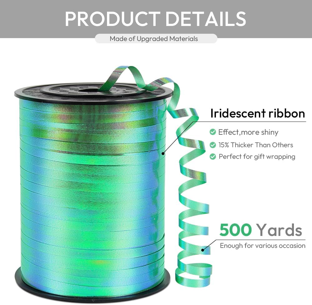 KMER LIFE Green Gradient Curling Ribbon, 1/5" Wide x 500 Yards Christmas Curling Ribbons for Gift Wrapping, Party Decoration, Balloon String, Crafting, Balloon Ribbons for Florist Flower (1 Roll)