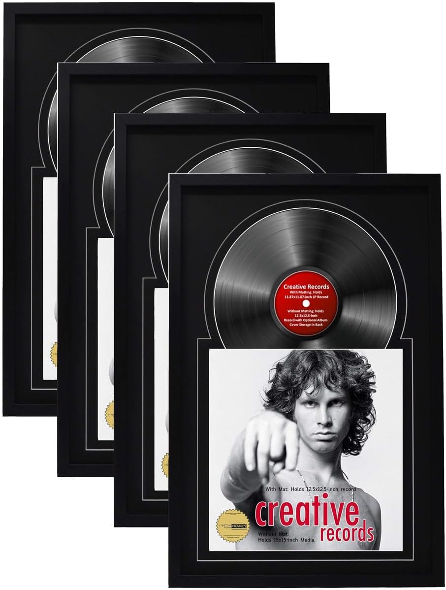 Creative Picture Frames 16" x 24" Jukebox Vinyl Frame Display with Double Matting, LP Record Album Frame for Wall Decor, Black/Black, Pack of 4