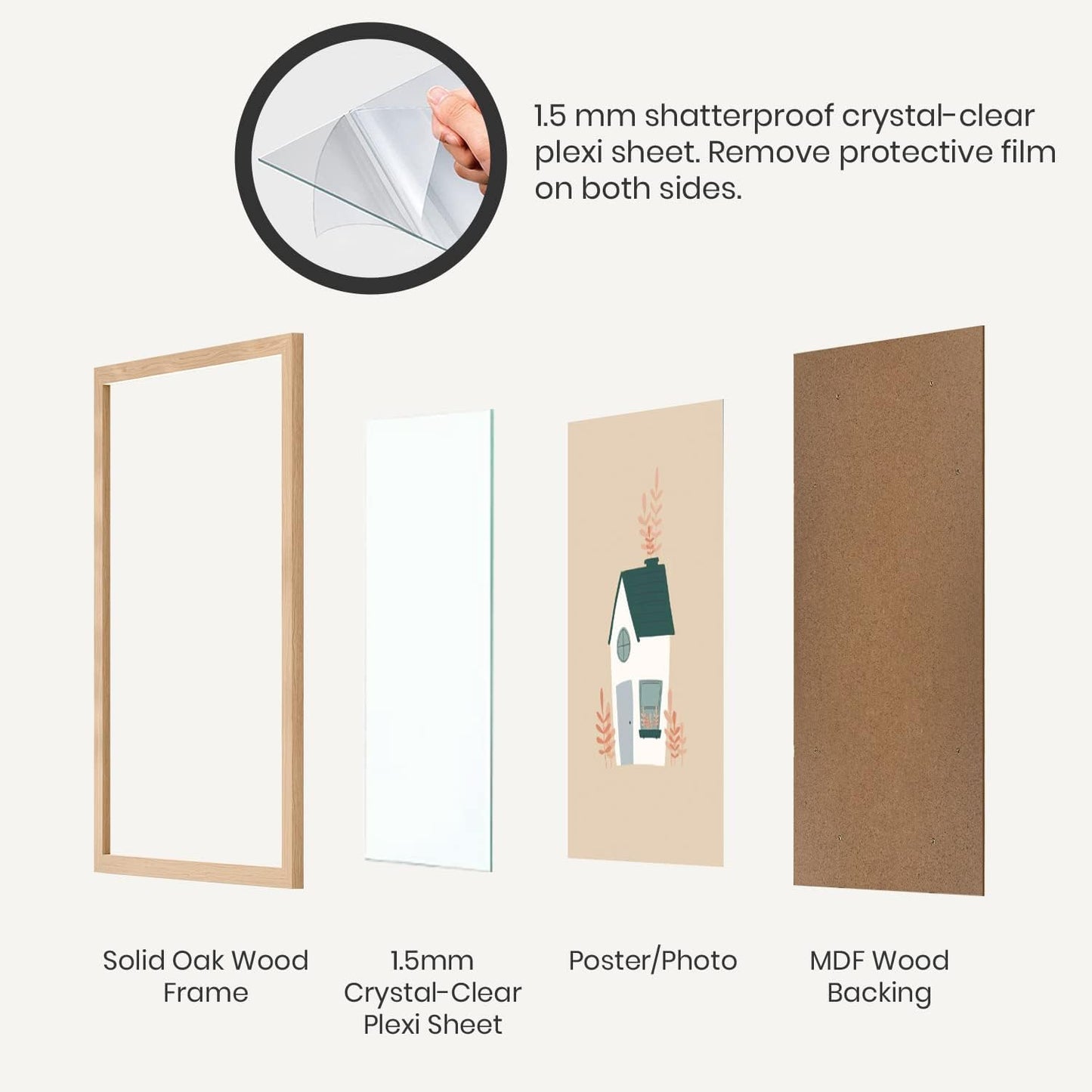 Opposite Wall - 50x70 cm - Natural Solid Oak Wood Picture Frame - Lightweight, Versatile & Shatterproof - Wall Hanging Photo or Poster Frame - Wall Decor for Office, Gallery & Home, 19 3/4 x 27 1/2 in