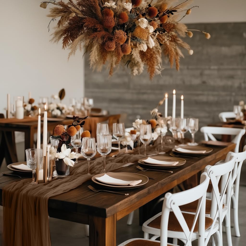 3 Pack Brown Cheesecloth Table Runner 35x120 Inch Gauze Coffee Table Runner Rustic Boho Cheese Cloth Sheer Runner for Wedding Baby Shower Bridal Shower Birthday Party Fall Decorations