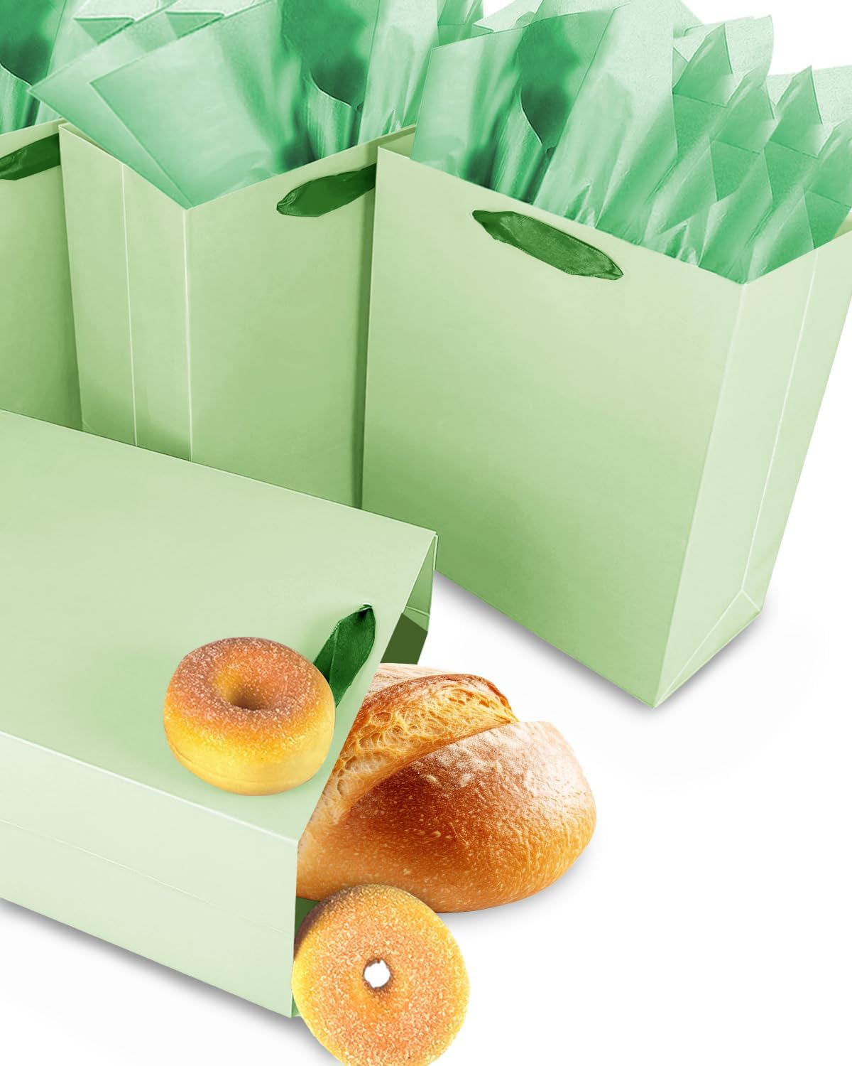 Gcardist Light Green Gift Bags with Tissue Paper for Wedding, Birthday, Party Supplies-7.9"x4.3"x9.6" Medium Size Cardboard Gift Bags（5pcs Bags +10pcs Tissue Paper ）