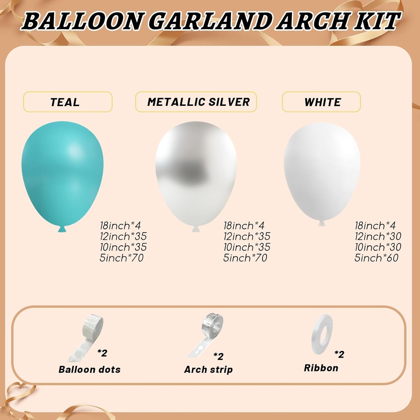 412Pcs Teal Silver White Balloon Garland Arch Kit, 18 12 10 5 Inch Different Size White Metallic Silver Teal Balloons Balloons,for Birthday Party Graduation Baby Shower Wedding Holiday Decoration