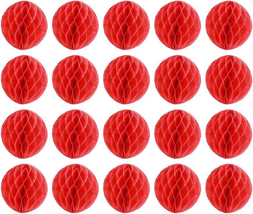 20pcs Honeycomb Decoration - Paper Flower Balls, Tissue Pom Poms for Birthday Wedding Home Decor (3inch, Red)
